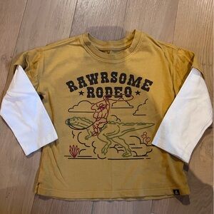 GAP Mustard Yellow and White 'Rawsome Rodeo' Dino Long-Sleeve Tee
